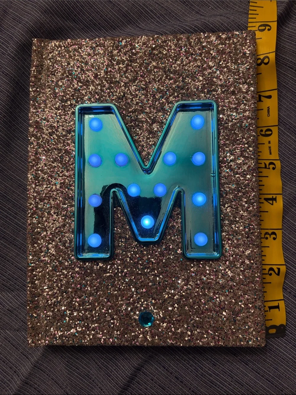 Teal M Decorative Notebook Letter 'M' with Glitter Silver Backing